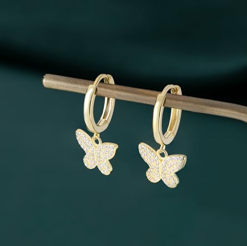 SLUYNZ 925 Sterling Silver CZ Buffterfly Hoop Earrings for Women Teens Sparkling Butterfly Hoop Earrings Huggie Drop4
