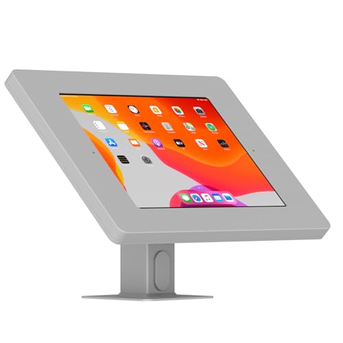 VIDAMOUNT Light Grey Covered Home Button Enclosure and Rotating & Tilting Desk/Table Mount [Bundle] compatible with iPad 10.2" (7th, 8th & 9th Gen)