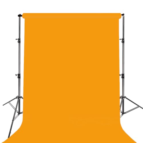 BOLLUMA Toile de Fond en Papier sans Couture de 1,35 x 10 m avec Support de Fond, Jaune Orange, 35, Rouleau de Papier de Studio Photo pour Portrait, Produit, Animal de Compagnie, Photographie de