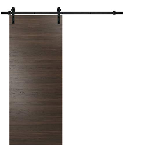 SARTODOORS Wood Barn Door 30 x 96 inches with Rail 6.6FT | Planum 0010 Chocolate Ash | Pre-drilled Rail Hangers Floor Guide | Closet Door Solid Core Modern Interior