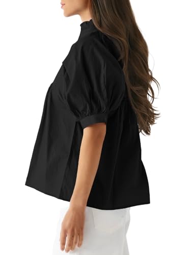 Cicy Bell Womens Puff Sleeve V Neck Blouse Babydoll Peplum Tops Dressy Casual Pleated Loose Fit Shirts2