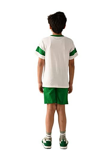 Image of LILPICKS Boys GraphicsText Printed T-shirt with Drawstring Shorts Set (White Green)