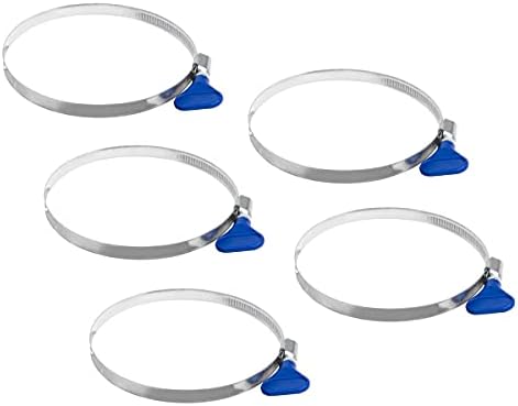 POWERTEC 70120 4-Inch Key Hose Clamp | Stainless Steel 4” Thumb Screw Dust Collector Hose Clamps – 5 Pack , Blue