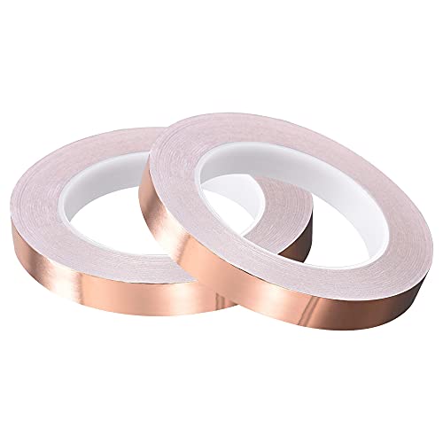 Image of uxcell Single-Sided Conductive Tape Copper Foil Tape Adhesive 15mm x 30m /98.4ft for Guitar,EMI Shielding Crafts, Electrical Repairs 2pcs