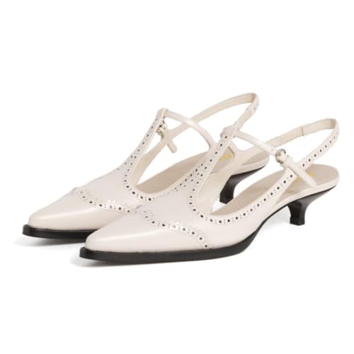 YDN Women Trendy Closed Pointy Toe Kitten Heel Slingback Pumps T-Strap Buckle Low Heels Shoes Cocktail Club Daily Size 4-16 US4