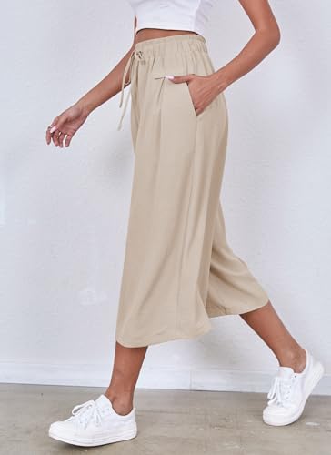 ZJCT Womens Capri Pants Summer Beach Crop Wide Leg Palazzo Capris with Pockets2