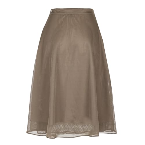 Women's Elegant Work Wear Wrap Skirt Casual High Waisted Button Midi Skirts Vintage A line Double Layered Mesh Skirt4