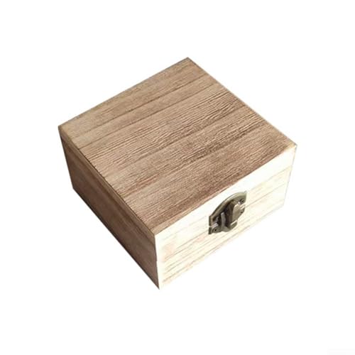 Dolvitrny Boîte de rangement rectangulaire en bois avec boucle en métal vintage pour bijoux, thé, café, étagère de bureau en bois naturel, étui à rabat rétro (clair, 25,4 x 25,4 x 15,2 cm)
