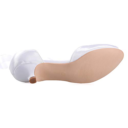 Women's Pearl White Wedding Shoes for Bride Low Heel Open Toe Satin Bridal Shoes Prom Party Dress Pumps Sandals4