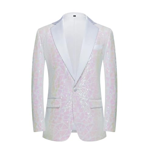 Men's Sequin Blazer Jacket Shawl Lapel One Button Shiny Wedding Party Suit Tuxedo Nightclub Host Coat