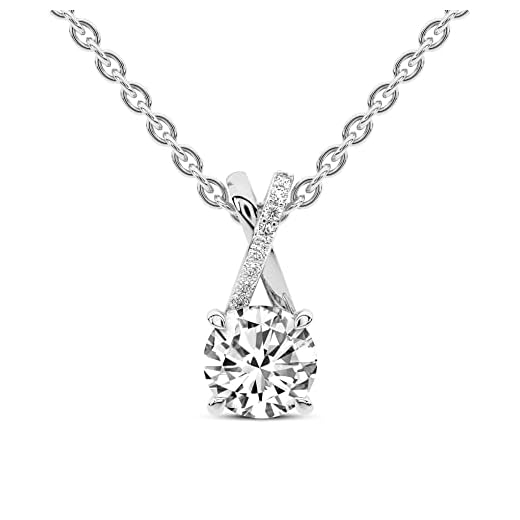 FRIENDLY DIAMONDS Diamond Pendant Necklace For Women | 0.75 Carat IGI Certified Round Shape Lab Grown Diamond | Lou Slider Lab Diamond Necklace In 14K White Gold | FG-VS1-VS2 Quality