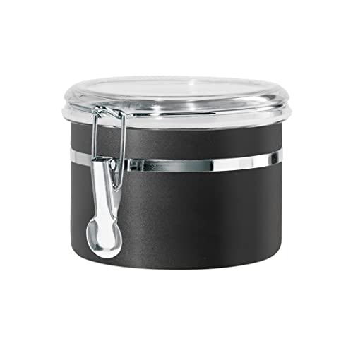 Oggi Stainless Steel Kitchen Canister 26 fl oz, Black - Airtight Clamp Lid, Clear See-Thru Top - Ideal for Kitchen Storage, Food Storage, Pantry Storage. Size 5