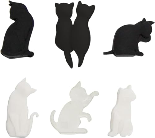 6Pcs Black and White Heat-Resistant Silicone Tea Bag Clips Set of 6 Cartoon Cat-Shaped Reusable Holders for Bags Drink Markers Food Tea Accessories
