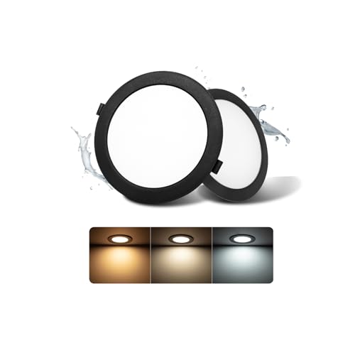 Grebeam pack 2 Downlight LED Techo Empotrable 16W (150W) Slim, Negro, Panel Redondo Empotrado, Placa Extraplana 1400 lúmenes, Corte techo 145 160mm, Luz Seleccionable 3000K 4000K 6000K (3CCT)