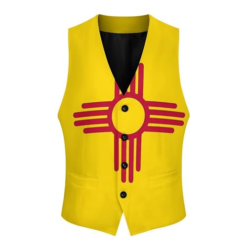 New Mexico State Flag Men's Suit Vest Waistcoat Vests Formal Dress with 2 Pockets for Business Casual Tuxedo3