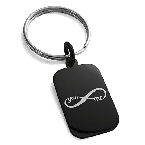 Stainless Steel You and Me Infinity Small Rectangle Dog Tag Charm Keychain Keyring