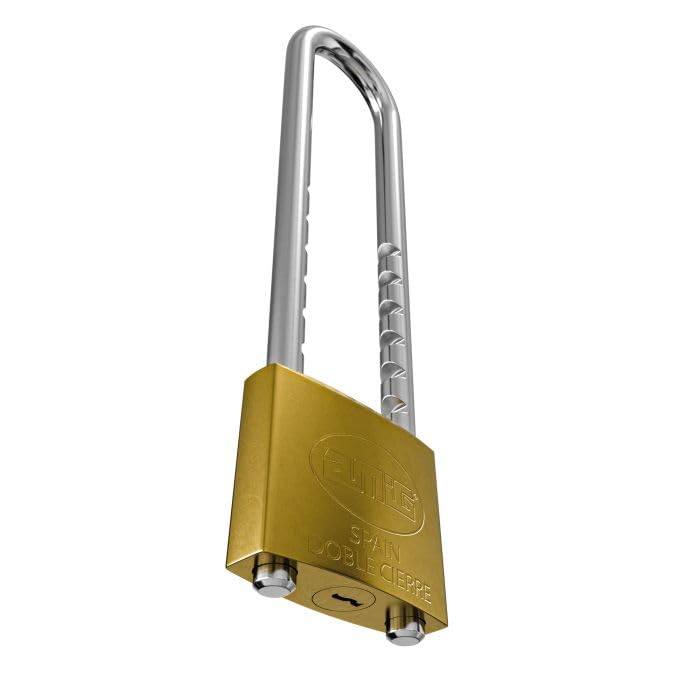 Amig - Candado de seguridad - Arco extra largo - Regulable: de 63 a 150 mm - Ancho: 50 mm - Cuerpo de Latón y Arco de Acero tratado - Doble cierre - Incluye 2 llaves