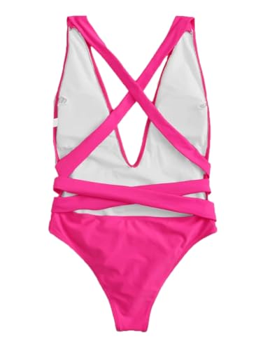 Image of Lilosy Sexy Tie Criss Cross Plunge One Piece Thong Swimsuit High Cut Brazilian Bathing Suit