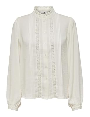 JDY - Blusa Mujer Encaje Volantes Manga Larga Corte Holgado Ajuste Regular  Color:Blanco  Talla:36