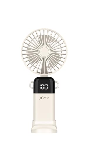 Xlayer Ventilator klappbarer Handventilator mit Smartphone Halterung 1.200 mAh (Beige)