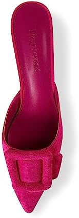 Fericzot Mule Slippers for Women,Slingback Buckle Pumps Pointed Toe Kitten Heels Shoes Slides Backless Dress Sandals Hot Pink 8.5 | Image 2