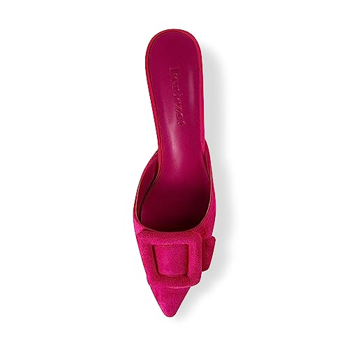 Image of Fericzot Mule Slippers for Women,Slingback Buckle Pumps Pointed Toe Kitten Heels Shoes Slides Backless Dress Sandals