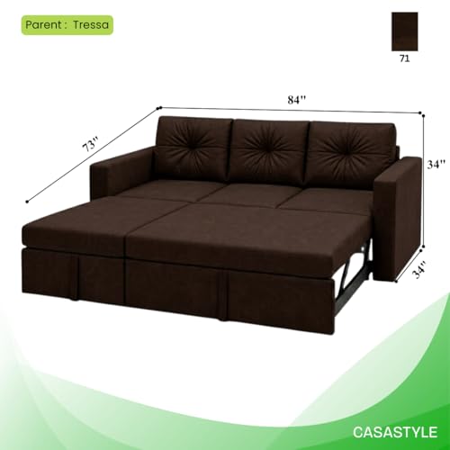 Image of FURNY Tira 4 Seater LHS Lounger Sofa Cum Bed (Dark Brown) with Pull-Out Function | Luxury Velvet Suede Finish | Durable Comfort | Ideal for Living Room