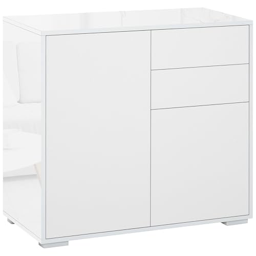 HOMCOM High Gloss Frame Sideboard Side Cabinet Push-Open Design with 2 Doors for Living Room Bedroom White