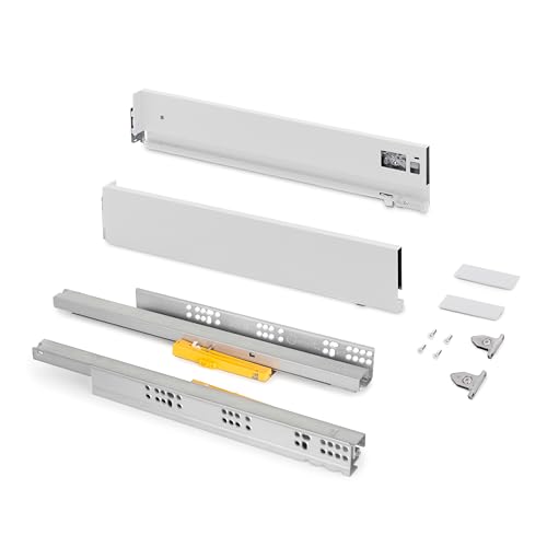 Emuca - Cajones extraibles para cocina Vertex Push Sincro con regulación 3D, H 93mm, 40kg, profundidad 400mm, Acero, Pintado blanco