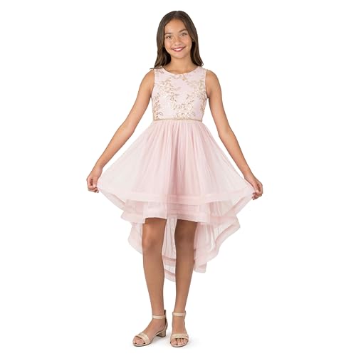 Speechless Girls' 7-16 Tween Maxi Dress with Wide Ribbon Hem for Formal Dance Or Party, Rose/Gold, 7: Clothing, Shoes & Jewelry