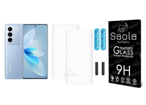 Image of Saola Curved UV Tempered Glass Protective Case For Vivo V27 Pro 5G. Comes With UV Light & Glue For Finest Pasting. Edge To Edge Protection With Case Friendly Fit. (Pack Of 2)