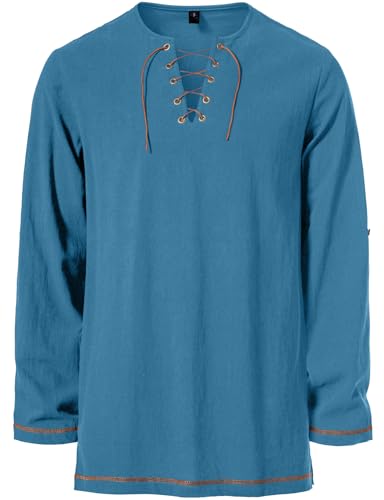 Image of JEMITOP Men's Pure Cotton Vintage Lace Up Shirts for Pirate Renaissance Viking Medieval Costume Without Belt
