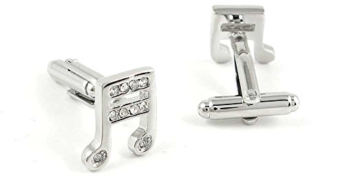 Par de mancornas para hombre nota musical plateada miniatura 2
