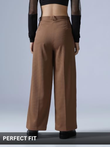 Image of Leriya Fashion Women High Waist Polycotton Formal Trousers | Summer Breathable Wide Leg Pants with Pockets |Casual, Office & Travel Outfits