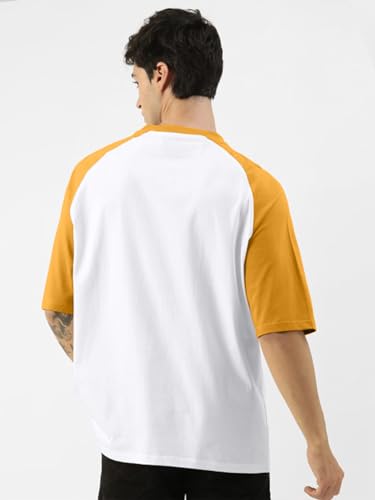 Image of Veirdo 100% Pure Cotton Oversized Loose Baggy Fit Drop Shoulder Round Neck Cool Front Chest Typographic Logo Printed Raglan Sleeve T-Shirt for Men (Colors: White, Black, Swanwhite, Beige & Grey)