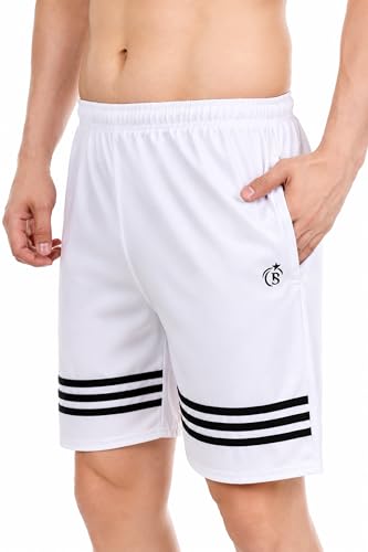 Image of BLUE STAR SHARK Athletic Sports Shorts for Men with Zip Pockets and Elastic Waistband Quick Dry Lightweight Activewear.