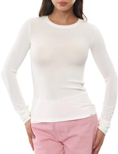 Image of Women's Merino Wool Blend Shirts Long Sleeve Tops Crew Neck Fitted Basic Tee Cozy Embrace Collection
