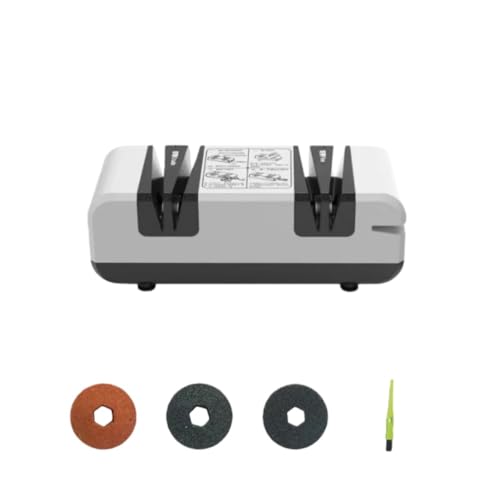 3秒高速研ぎ 全自動ナイフ研ぎ器 電動 セラミックホイール採用|包丁・ハサミ・短剣対応 粗目/細目切り替え可能 安全設計 コンパクト 家庭用/業務用 鈍った刃を簡単復活 (白い包丁研ぎ器 + 予備の砥石1セット)