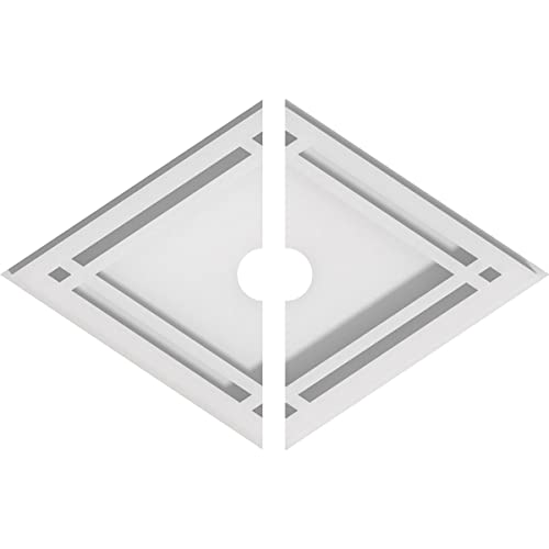 Image of Ekena Millwork CMP10X6DD2-01000 Diamond Architectural Grade PVC Contemporary, Two Piece Urethane Ceiling Medallions 10 inchW x 6 5 /8 inchH x 1 inchID x 3 1 /2 inchC x 1 inchP