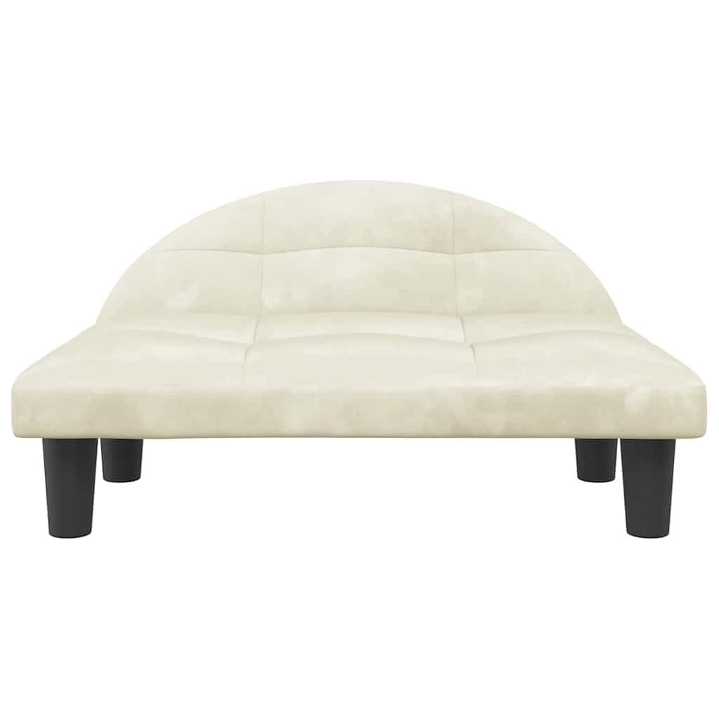 Cama para perros suave de terciopelo con espuma para el salón, cómoda cama para perros crema, 70 x 52 x 30 cm, con marco de madera maciza