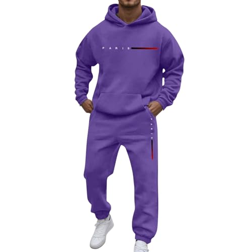 Conjunto de sudadera para hombre 2026 con ropa de calle informal para actividades diarias, cómoda y de invierno, Color morado oscuro., S
