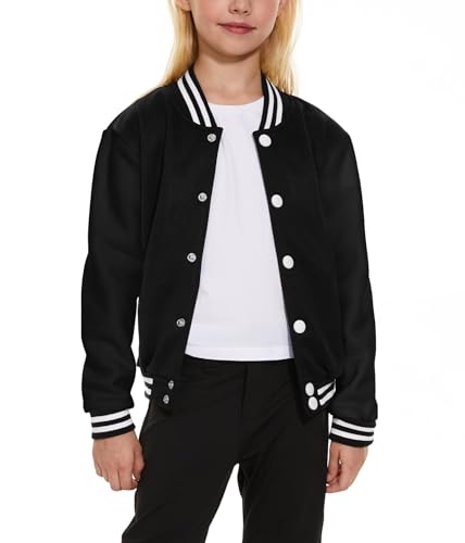 Image of ACEFAST INC Kids Baseball Jacket School Varsity Uniform Casual Sweatshirt Girls Sweater Jacket Baseball Solid Color