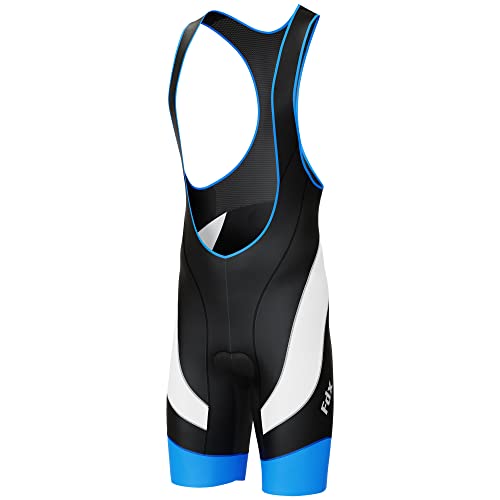 FDX Cycling Bib Shorts Men’s - 3D Padded Bicycle Tights with Mesh Straps, Zip Pocket, Anti-Chafe Leg Grippers - Breathable Summer Cycle Apparel - Excellent Performance and Better Fit (Blk/Blue-L)
