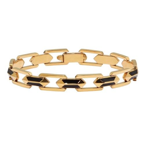 Palm Beach Jewelry Men's Gold Ion-Plated Stainless Steel and Black Enamel Link Bracelet 8-inch