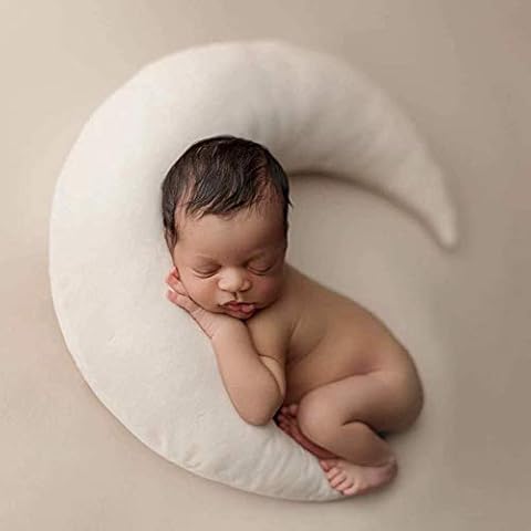 WESTLINK Newborn Photography Prop Posing Moon Pillow Bag Professional Baby Photo Posing Aid Pillow Photograph Shoot Set with 4 Stars for 0-6 Months Baby (White) Cover