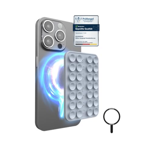 SQUIDPRO® NEO - Magnetische Saugnapfhandyhalterung, kompatibel mit MagSafe, abnehmbar, freihändig, rutschfest, starker Halt, für Selfies, kompatibel mit Allen gängigen Handys, 6x9 cm (Steel Blue)