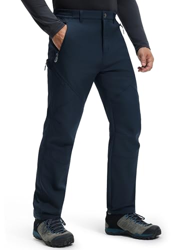 Libin Pantalones Trekking Hombre Impermeables Invierno Pantalon de Trabajo Termicos Montaña Senderismo Snowboard Esqui Nieve Golf Softshell Forro Polar, Azul Marino S