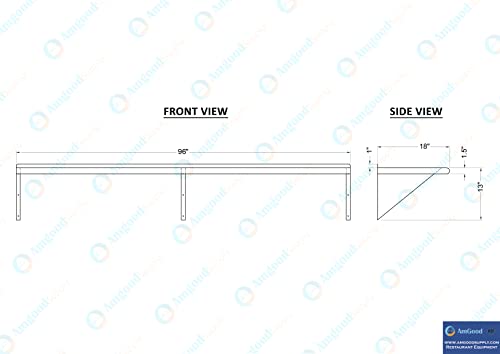 Image of AmGood 18 in. x 96 in. Stainless Steel Wall Shelf | NSF | Metal Shelving | Garage, Laundry, Storage, Utility Room | Restaurant, Commercial Kitchen