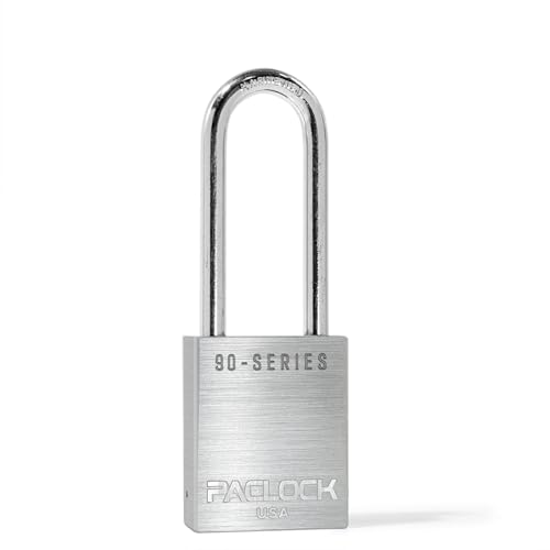Image of PACLOCK's SR-90A Padlock, 2-1 /2 inch Tall Hard. Steel Shackle, High Performance 6-Pin Cylinder, Keyed Differently w / 2 Keys, Silver