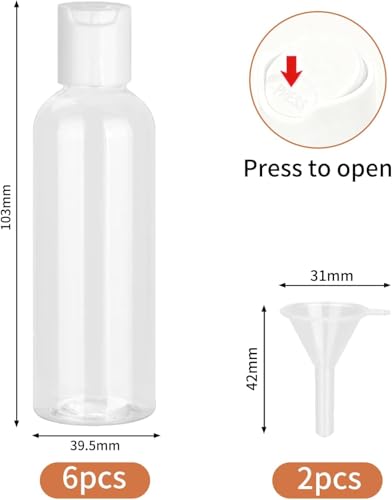 Image of Travel Bottle for Toiletries, 6PCS 100ml Plastic Bottles Empty Refillable Transparent Travel Bottles with Funnels and Labels for School Travel or Cosmetic, Multicolor